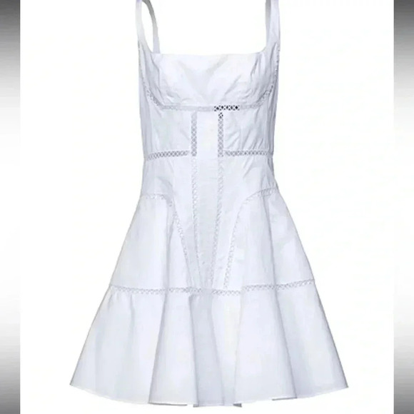 NWT Giovanni Bedin White Godet Flared Dress Cotton MINI DRESS White SIZE 38 US 2 - Picture 1 of 14
